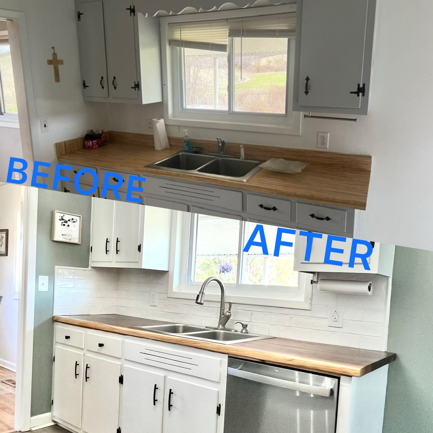 Kitchen cabinet refinish before and after